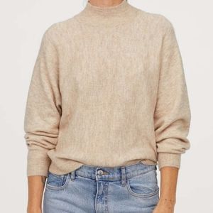 Light Beige Mock-Neck Knit Sweater